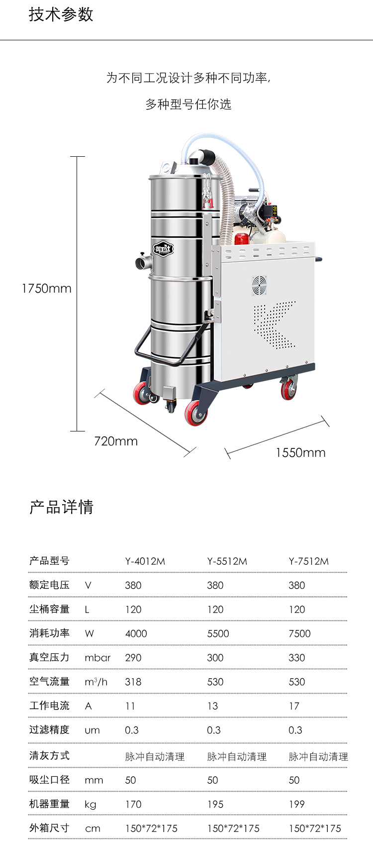 御衛仕脈沖反吹工業吸塵器Y-7512M