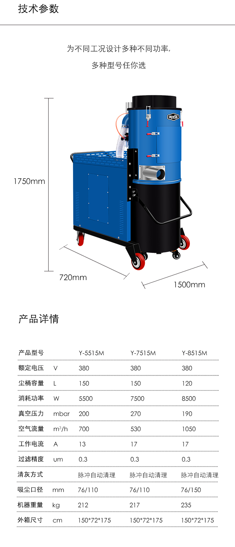 御衛仕脈沖反吹工業吸塵器Y-8515M